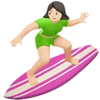woman surfing: light skin tone untuk platform Apple