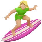 woman surfing: medium-light skin tone สำหรับแพลตฟอร์ม Apple