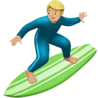 Apple dla platformy man surfing: medium-light skin tone