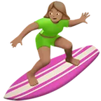 woman surfing: medium skin tone สำหรับแพลตฟอร์ม Apple
