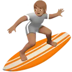 person surfing: medium skin tone untuk platform Apple