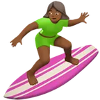 woman surfing: medium-dark skin tone สำหรับแพลตฟอร์ม Apple