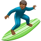 man surfing: medium-dark skin tone for Apple platform