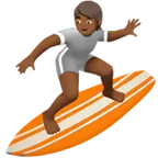 person surfing: medium-dark skin tone untuk platform Apple