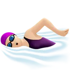 woman swimming: light skin tone til Apple platform