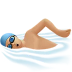 man swimming: medium-light skin tone untuk platform Apple
