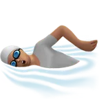 person swimming: medium skin tone untuk platform Apple