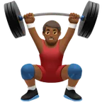 man lifting weights: medium-dark skin tone untuk platform Apple