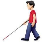 man with white cane: light skin tone สำหรับแพลตฟอร์ม Apple