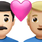 Apple प्लेटफ़ॉर्म के लिए couple with heart: man, man, light skin tone, medium-light skin tone