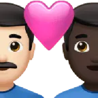 couple with heart: man, man, light skin tone, dark skin tone para a plataforma Apple
