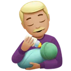 man feeding baby: medium-light skin tone untuk platform Apple