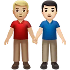 men holding hands: medium-light skin tone, light skin tone para a plataforma Apple