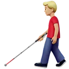 man with white cane: medium-light skin tone alustalla Apple