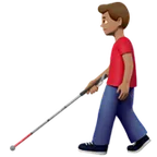 man with white cane: medium skin tone för Apple-plattform