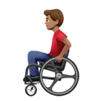 man in manual wheelchair: medium skin tone untuk platform Apple