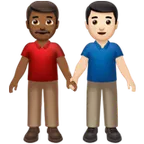 men holding hands: medium-dark skin tone, light skin tone para a plataforma Apple