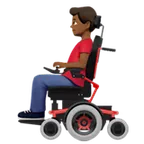 man in motorized wheelchair: medium-dark skin tone สำหรับแพลตฟอร์ม Apple