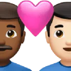 couple with heart: man, man, medium-dark skin tone, light skin tone for Apple platform