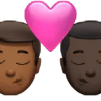 kiss: man, man, medium-dark skin tone, dark skin tone untuk platform Apple
