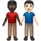 men holding hands: dark skin tone, light skin tone para a plataforma Apple