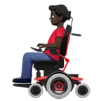 man in motorized wheelchair: dark skin tone สำหรับแพลตฟอร์ม Apple