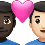 couple with heart: man, man, dark skin tone, light skin tone for Apple platform