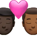 kiss: man, man, dark skin tone, medium-dark skin tone untuk platform Apple
