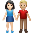 Apple dla platformy woman and man holding hands: light skin tone, medium-light skin tone