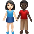 woman and man holding hands: light skin tone, dark skin tone para a plataforma Apple