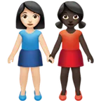 women holding hands: light skin tone, dark skin tone für Apple Plattform