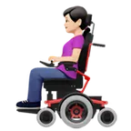 woman in motorized wheelchair: light skin tone لمنصة Apple