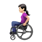 woman in manual wheelchair: light skin tone สำหรับแพลตฟอร์ม Apple
