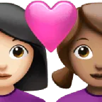 couple with heart: woman, woman, light skin tone, medium skin tone voor Apple platform