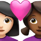 Apple 플랫폼을 위한 couple with heart: woman, woman, light skin tone, medium-dark skin tone