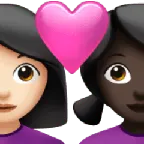 Apple 플랫폼을 위한 couple with heart: woman, woman, light skin tone, dark skin tone