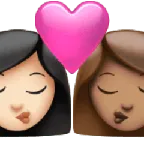 kiss: woman, woman, light skin tone, medium skin tone untuk platform Apple
