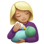 woman feeding baby: medium-light skin tone สำหรับแพลตฟอร์ม Apple
