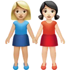 Apple dla platformy women holding hands: medium-light skin tone, light skin tone