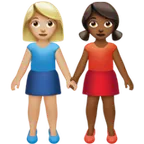 women holding hands: medium-light skin tone, medium-dark skin tone für Apple Plattform