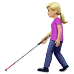 woman with white cane: medium-light skin tone para la plataforma Apple