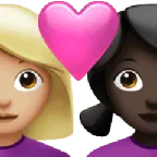 couple with heart: woman, woman, medium-light skin tone, dark skin tone สำหรับแพลตฟอร์ม Apple
