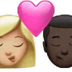kiss: woman, man, medium-light skin tone, dark skin tone لمنصة Apple
