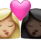 kiss: woman, woman, medium-light skin tone, dark skin tone untuk platform Apple