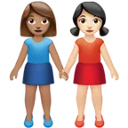 women holding hands: medium skin tone, light skin tone für Apple Plattform