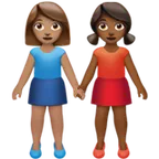 women holding hands: medium skin tone, medium-dark skin tone for Apple platform