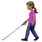 woman with white cane: medium skin tone för Apple-plattform
