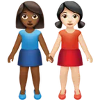 Apple dla platformy women holding hands: medium-dark skin tone, light skin tone