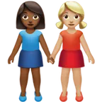 women holding hands: medium-dark skin tone, medium-light skin tone für Apple Plattform