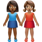 women holding hands: medium-dark skin tone, medium skin tone for Apple platform